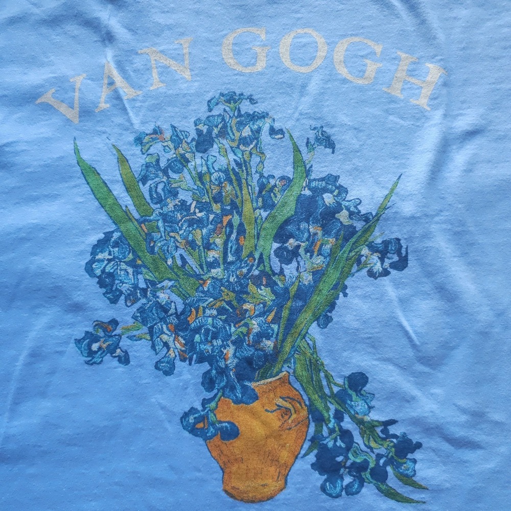 Van Gogh Flowers Graphic T-Shirt Blue Size X Large Relaxed Fit Short Sleeve - Picture 3 of 10